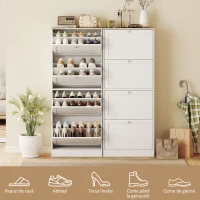 HOMCOM Dulap pentru pantofi cu 4 uși, rafturi reglabile pe 2 niveluri, 18-24 perechi de pantofi, 60 x 23.5 x 151cm, alb(m-6)