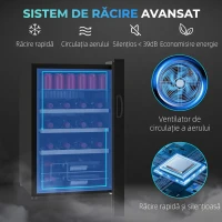 HOMCOM Frigider pentru vinuri de 53L cu rafturi ajustabile pentru 12 sticle și 25 de doze, 43x45x64 cm, negru(m-4)