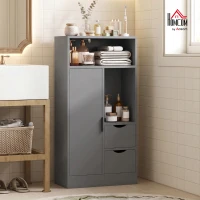 HOMCOM Mobilier pentru baie, dulap de depozitare îngust cu 2 sertare, compartimente deschise, 50x25x100cm, gri(m-7)