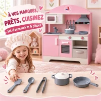 AIYAPLAY Cuisine Enfant avec Lumières et Sons, Cuisine de Jeu avec Tiroir en Tissu et 5 Accessoires, pour Enfants 3-6 Ans, Rose(m-6)