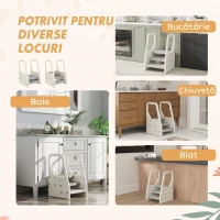 AIYAPLAY Scăunel pentru copii 2-5 ani cu 3 trepte, din HDPE, 43x42x65,5 cm, gri și alb crem(m-7)