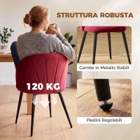 HOMCOM Set 2 Sedie da Pranzo Imbottite con Schienale a Conchiglia in Velluto, 52x55x79 cm, Rosso Vino(m-7)