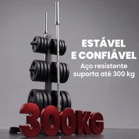 SPORTNOW Suporte para Anilhas Carga 300 kg para Discos de 25 e 50 mm com 2 Suportes para Barra para Ginásio em Casa Preto(m-5)