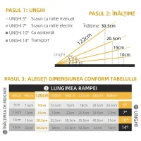 HOMCOM Rampă pliabilă pentru scaun cu rotile din aluminiu cu deflectoare și autocolante, 122x73,6x5,1 cm, neagră(m-4)