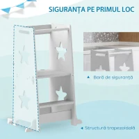 AIYAPLAY Scară Montessori Convertibilă în Set Masă și Scaune cu Bară de Siguranță, din Lemn, 60x44,5x86 cm, Alb(m-4)