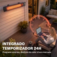 Outsunny Aquecedor Infravermelho Elétrico de Terraço 3000 W Mural IP65 9 Níveis Temporizador 24 h Preto(m-6)