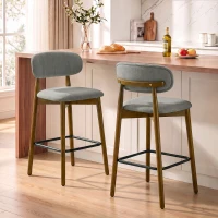 HOMCOM Bar Stools Curved Open Back Padded Seat Footrest Set of 2 for Kitchen Grey(m-9)
