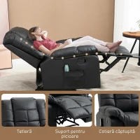 HOMCOM Fotoliu Relax cu 8 Puncte de Masaj și Reclinare la 165° din Piele Ecologică, Negru(m-7)