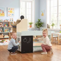 AIYAPLAY Marchande Enfants en Bois, Caisse Enregistreuse, Aliments Factices, Tableau Noir et 44 Accessoires, pour 3 à 6 Ans(m-16)