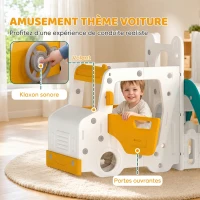 AIYAPLAY Ensemble Toboggan et Balançoire 7 en 1 pour Enfants, Aire de Jeux Intérieure, Thème Voiture, pour 1-4 Ans, Blanc(m-5)
