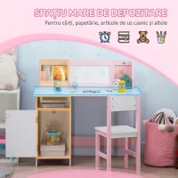 HOMCOM Set Masă și Scaune pentru Copii de 5+ Ani din Lemn cu Banc de Școală și Scaun Alb și Roz(m-4)