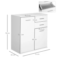 HOMCOM Armário Aparador Multiuso com Portas e Gavetas Amplo Espaço de Armazenamento para Sala de Estar 71x35x76cm Branco(m-3)
