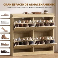 HOMCOM Zapatero Estrecho con 4 Puertas Abatibles y Estantes Ajustables para hasta 20 Pares Efecto Roble(m-4)