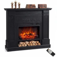 HOMCOM Cheminée électrique sur pied/encastrable avec cadre et tablette pour TV 140 cm, 1800 W, Effet flamme 3D, Minuterie, Noir(m-7)