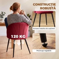 HOMCOM Set de 2 Scaune de Sufragerie din Catifea cu Spătar Tip Scoică, Culoare Roșu Vin,(m-7)
