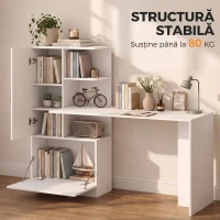 HOMCOM Birou pentru calculator cu bibliotecă și dulap, 150 cm, alb(m-6)