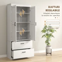 HOMCOM Bufet Înalt de Bucătărie 178 cm, Dulap Tip Cămară cu 2 Sertare și Rafturi Reglabile, pentru Dining și Living, 75x39x178 cm, Crem(m-6)