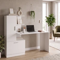 HOMCOM Scrivania per Computer con Libreria e Armadietto, 150 cm, Bianco(m-8)