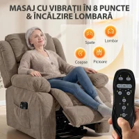 HOMCOM Fotoliu electric cu ridicare asistată, reclinabil 150°, șezut lat, cu masaj și încălzire, catifea, maro deschis(m-4)