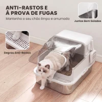 PawHut Caixa de Areia para Gatos XXL em Aço Inoxidável 3 em 1 com Tampa Amovível Branco(m-7)