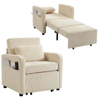HOMCOM Schlafsessel 1-Sitzer Convertible 3-in-1 in Leinenoptik mit verstellbarer Rückenlehne abnehmbarem Kissen für Wohnzimmer Schlafzimmer Beige(m-8)