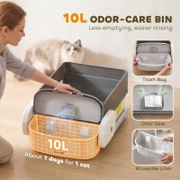 PawHut Self Cleaning Cat Litter Tray, Open-Top Automatic Litter Box with APP Control, Clumping Rake, 10L Waste Bin(m-7)