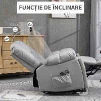 HOMCOM Fotoliu Reclinabil cu Funcție de Ridicare, 8 Puncte de Masaj și Telecomandă, din Microfibră, 94x96x106 cm, Gri(m-5)