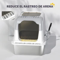 PawHut Arenero para Gatos de Acero Inoxidable XL con Tapa Abatible Caja de Arena Cerrada Borde Alto 2 Entradas Pala Metálica(m-6)