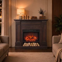 HOMCOM Elektrokamin freistehend/einbaubar mit Rahmen und Ablage für TV 140 cm, 1800 W, 3D-Flammeneffekt, Timer, Braun(m-4)