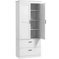 HOMCOM Bufet Înalt de Bucătărie 178 cm, Dulap Tip Cămară cu 2 Sertare și Rafturi Reglabile, pentru Dining și Living, 75x39x178 cm, Crem(m-1)