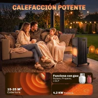 Outsunny Calefactor de Gas Plegable con 3 Niveles de Calor Sensor ODS Ruedas Encendido Piezoeléctrico 46x42x75 cm Negro(m-4)