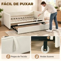 HOMCOM Estrutura de Cama Ninho 2 em 1 Extraível com Cabeceira Estofada, Bege, para Colchões de 90x190 cm(m-5)