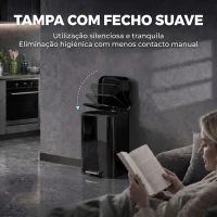 HOMCOM Caixote do Lixo para Cozinha 20 L em Aço Galvanizado com Tampa de Fecho Suave, Pedal, Balde Removível e Antiimpressões Digitais, Preto(m-4)