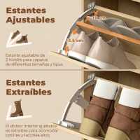 HOMCOM Zapatero Estrecho con 4 Puertas Abatibles y Estantes Ajustables para hasta 20 Pares Efecto Roble(m-5)