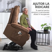 HOMCOM Fotoliu Relax cu Funcție de Ridicare, Reclinabil, cu Masaj și Încălzire din Catifea, Maro(m-4)