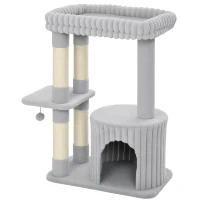 PawHut Árbol rascador para gatos, 93 cm, rascador de 3 niveles con postes de sisal, cueva acogedora, amplia área de descanso, plataforma, hasta 6 kg(m-7)