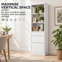 HOMCOM Bookcase with Drawers Adjustable Shelves Book Shelf for Study Living Room White(m-4)