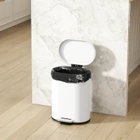 HOMCOM Pattumiera Rettangolare a Pedale 12L in Metallo con Secchio Interno Rimovibile, Chiusura Ammortizzata, Bianco(m-8)
