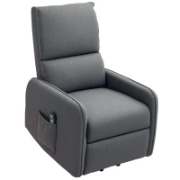 HOMCOM Elektrischer Relax-Sessel mit Aufstehhilfe in Leinenoptik, Fernbedienung, Sitz mit Federn, Fußstütze, Grau(m-7)