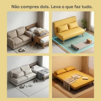 HOMCOM Sofá-Cama de 2 Lugares Dobrável Estofado em Linho com Encosto Ajustável em 5 Posições e 2 Almofadas Amarelo(m-8)