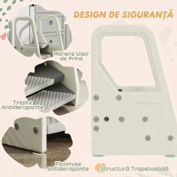 AIYAPLAY Scăunel pentru copii 2-5 ani cu 3 trepte, din HDPE, 43x42x65,5 cm, gri și alb crem(m-6)