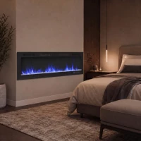 HOMCOM Șemineu Electric Încastrabil cu Flacără Independentă, 3 Moduri de Încălzire și Telecomandă, 152,4 x 9,4 x 47 cm, Negru(m-9)
