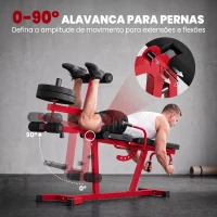 SPORTNOW Máquina de Extensão e Curl de Pernas 3 em 1 Ajustável até 300 kg com Suporte para Discos para Casa, Vermelha(m-5)