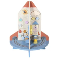 AIYAPLAY Wooden Activity Cube, Rocket Theme Educational Toys with Shape Sorter & Bead Maze for Toddlers 24M-6Y Fine Motor Skill(m-15)