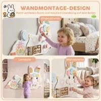 AIYAPLAY Montessori tablica motoryczna 12-in-1 drewniane Busy Board w kształcie zajączka, montowana na ścianie, z ksylofonem i kołami zębatymi, 1,5-6 lat(m-6)