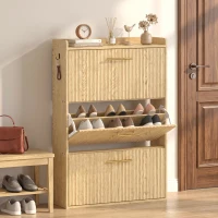 HOMCOM Pantofar Slim cu 3 Uși Rabatabile, Rafturi Reglabile pe 3 Niveluri, pentru 12-18 Perechi, Maro Deschis(m-6)