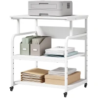 HOMCOM Soporte para Impresora con Ruedas 3 Niveles y Estante Ajustable 60x50x68 cmBlanco(m-11)