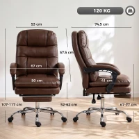 HOMCOM Chaise de bureau ergonomique avec repose-pieds PU ressorts ensachés inclinable 155° dossier haut appui-tête marron(m-3)