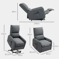 HOMCOM Elektrischer Relax-Sessel mit Aufstehhilfe in Leinenoptik, Fernbedienung, Sitz mit Federn, Fußstütze, Grau(m-3)