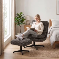 HOMCOM Sessel mit höhenverstellbarem Fußhocker 360° drehbarer Chenille-Lesesessel Breiter Sitz Dicke Polsterung Grau(m-4)